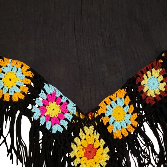 Granny Square Knit Gauze Black Swim Coverup OS - Picture 2 of 6